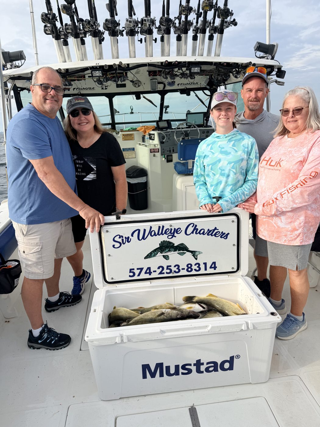 Happy charter group with their Lake Erie walleye limit aboard Sir Walleye Charters out of Lorain, Ohio