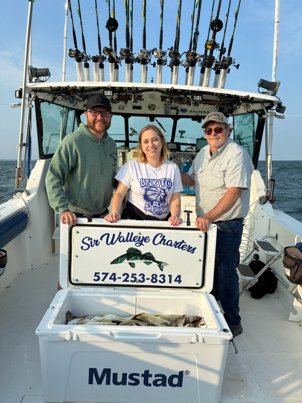 Happy charter group with their Lake Erie walleye limit aboard Sir Walleye Charters out of Lorain, Ohio