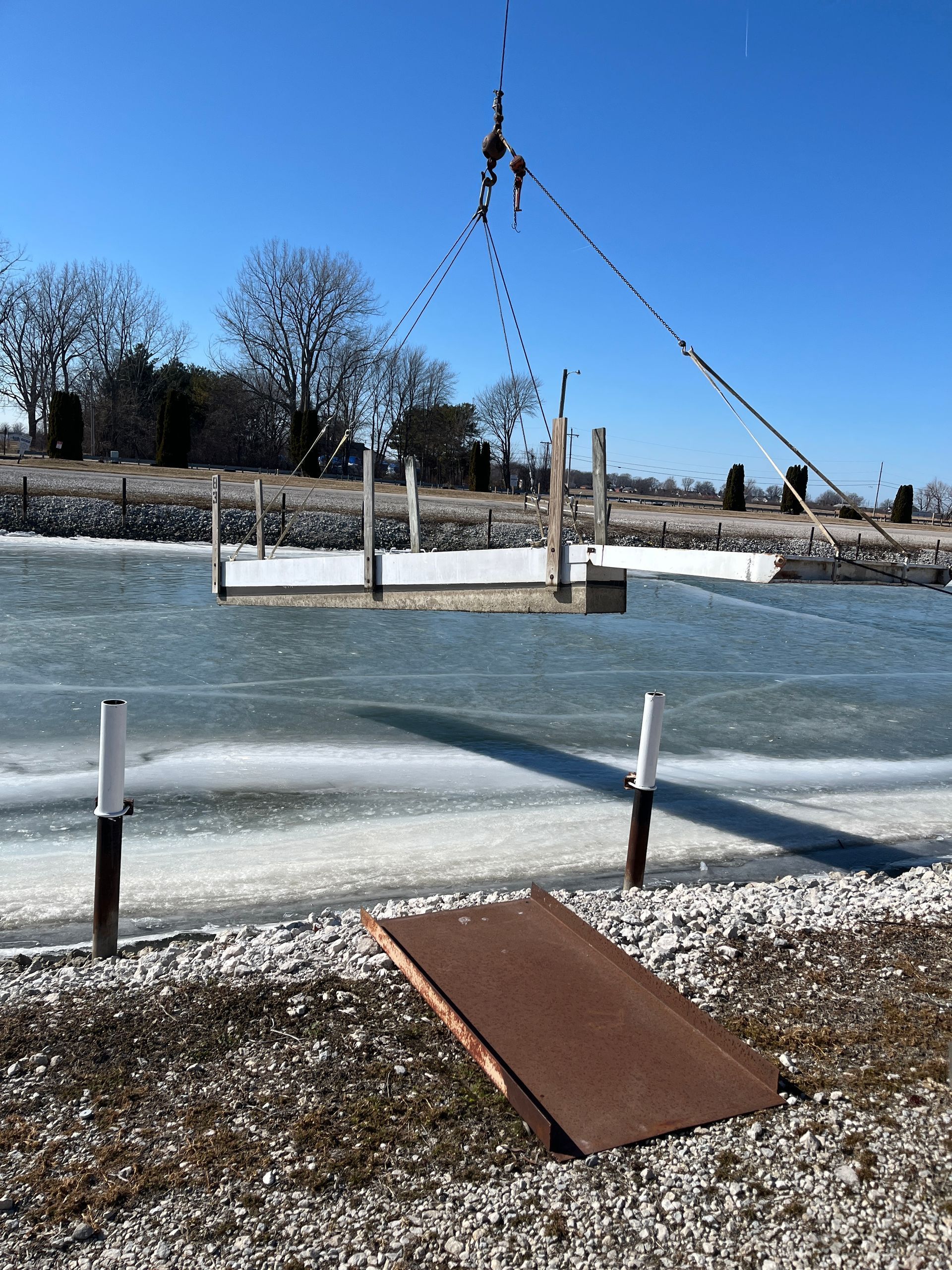 Docks are being set on the ice at wild wings marina